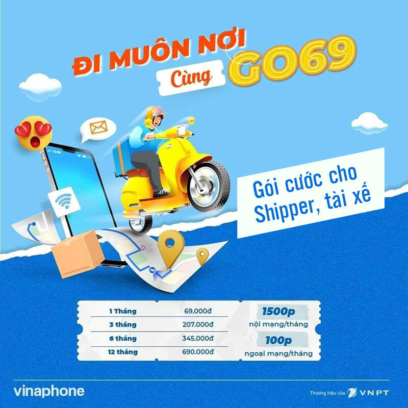 Đăng ký gói GO69 Vinaphone có 1500 phút nội mạng, 100p ngoại mạng