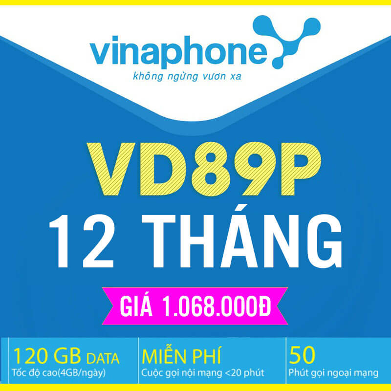 Đăng Ký Gói VD89P 12T Vinaphone có 4GB/Ngày & 1500p nội mạng giá 1068k