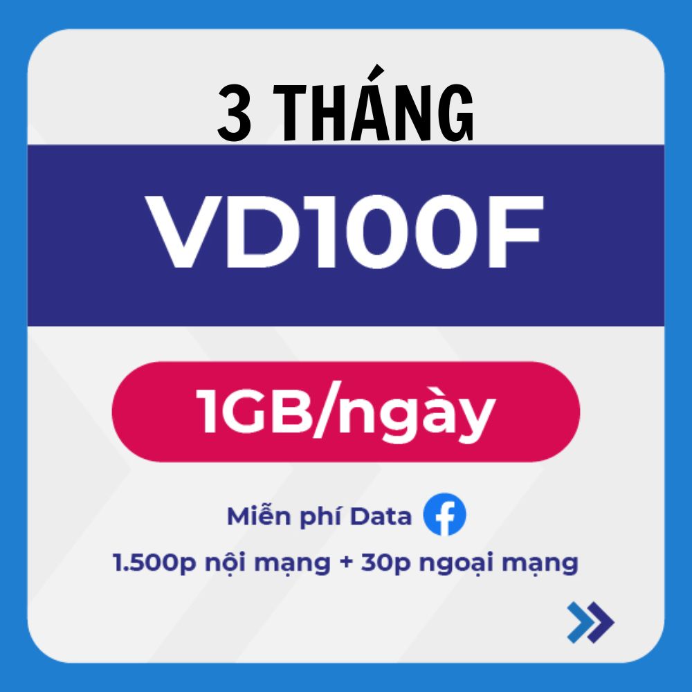 Đăng ký gói VD100F 3T Vinaphone có 1GB/ngày & FREE data Facebook