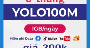 Đăng ký gói YOLO100M 3T Vinaphone miễn phí Data Tiktok, Youtube